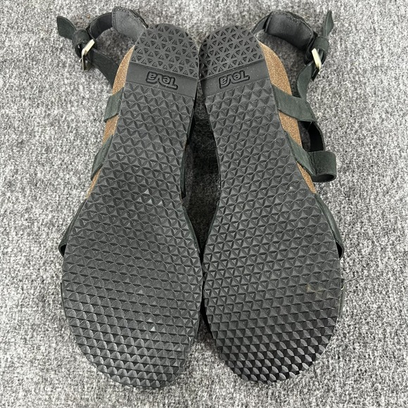 Teva Mahonia Wedge Sandals Cross Strap Black Leather Women's 9.5 - Picture 7 of 9